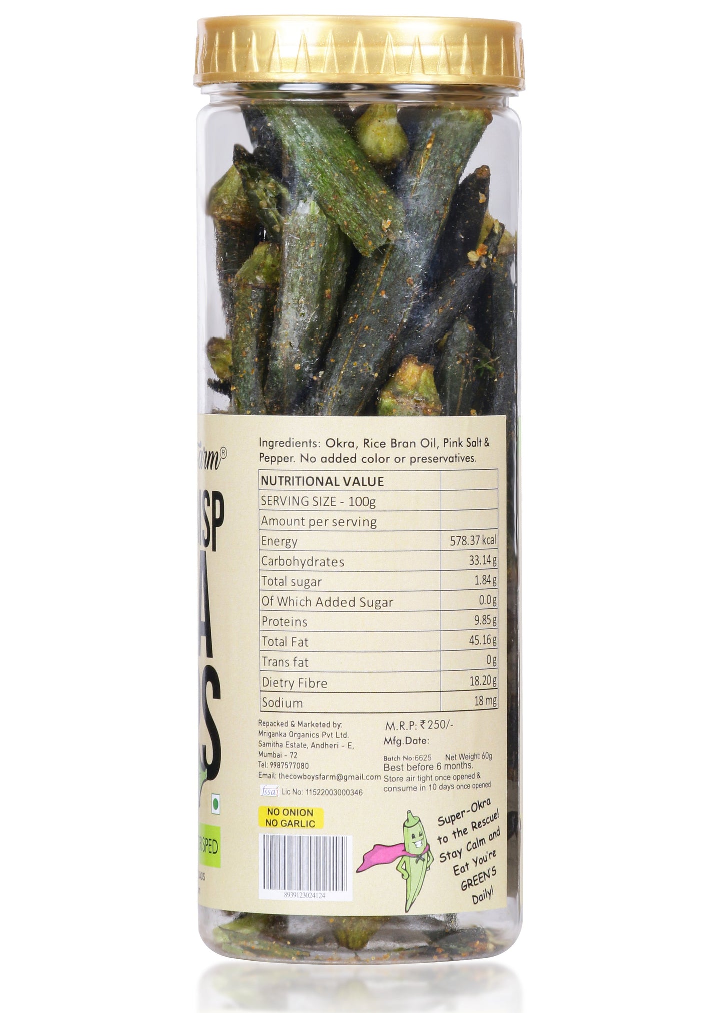 Okra Chips with Extra Crunch (Air Crisped) 60 gms