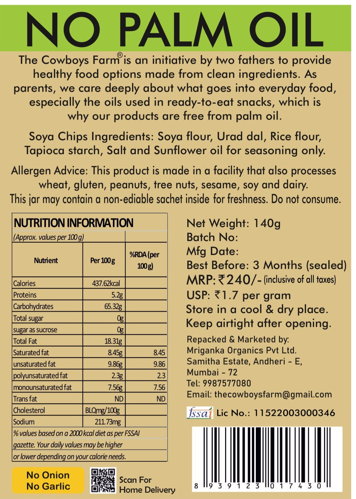 Soya Lentil Chips (Made with gluten free ingredients)