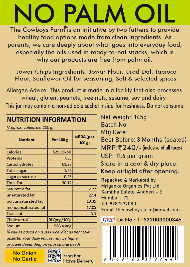 Jowar Lentil Chips  (Made with gluten free ingredients)