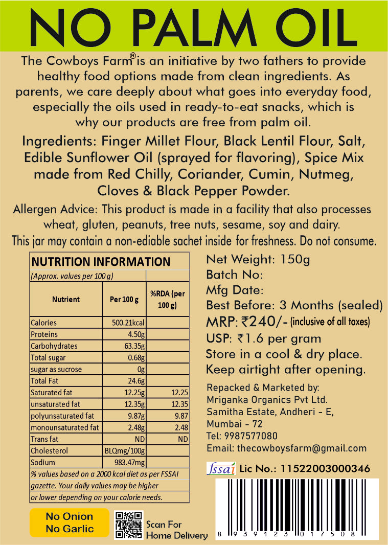 Ragi Lentil Chips  (Made with gluten free ingredients)